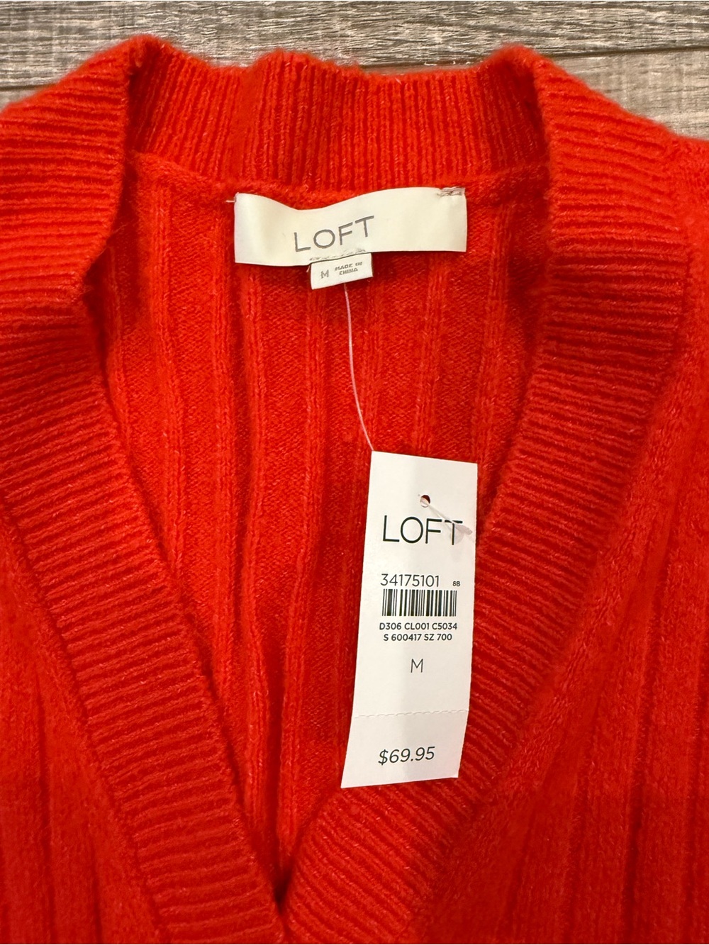 LOFT Red Ribbed V-Neck Button Cardigan Sweater - Picture 3 of 5